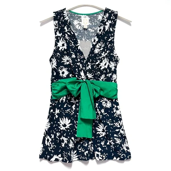 Anthropologie Floral Top Green Satin Sash NWT Size XS Preppy Cottagecore Y2K NDS - Picture 2 of 11